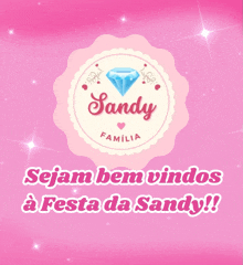 a pink sign that says sandy familia and says sejam bem vindos a festa da sandy