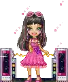 a pixel art of a girl in a pink dress