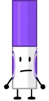 a purple and white marker with a magnifying glass on it 's head .