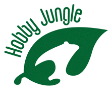 a green logo for hobby jungle with a leaf