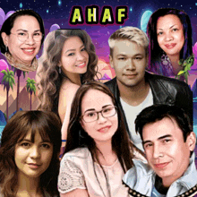 a group of people are posing for a picture with the word ahaf written above them