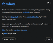 a page that says femboy on it with a black background