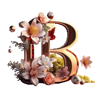 the letter b is surrounded by flowers and leaves