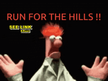 a cartoon character with red hair says run for the hills !!