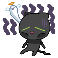 a cartoon drawing of a black cat with a ghost behind it