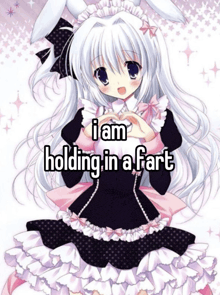a picture of a maid with the words i am holding in a fart