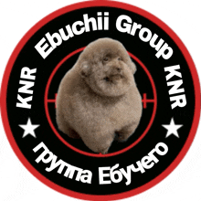 a logo for ebuchii group knr with a dog in the center