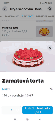 a phone screen shows a cake that costs 5.50