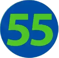 a blue and green circle with the number 55 on it