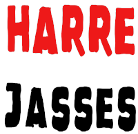 a sign that says harre jasses in red on a white background