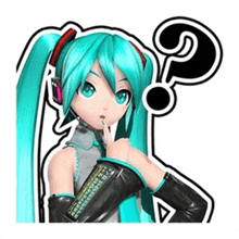 a sticker of hatsune miku with a question mark on her head