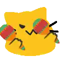a yellow cartoon cat is holding two maracas in its paws .