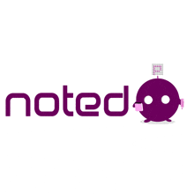 a logo for noted with a purple robot on top of it