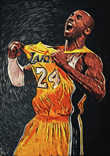 a drawing of a basketball player wearing a lakers jersey