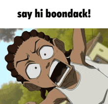 a picture of a cartoon character with the words say hi boondock