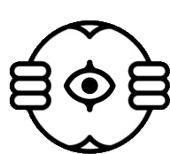 a black and white icon of a circle with an eye in the center .