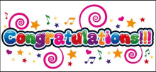 a colorful congratulations sign with swirls and stars