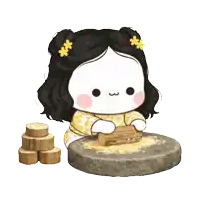 a cartoon girl is rolling dough on a stone