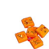 a few squares of food with a red sticker that says ' shree ram ' on it