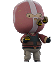 a cartoon character wearing a pink helmet and holding a grenade .