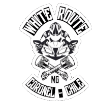 a white route mc coronel chile logo with a motorcycle