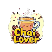 a cartoon illustration of a cup of tea with the words chai lover written below it
