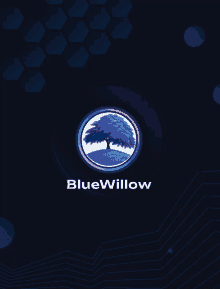 a blue willow logo with a tree in the center