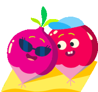 a cartoon illustration of two radishes one wearing sunglasses and the other wearing a hat