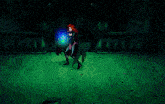 a woman with red hair is holding a glowing object in her hands