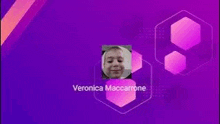 a purple background with a picture of a baby and the name veronica maccarone .