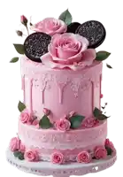 a cake with pink roses and oreos on top