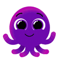 a purple octopus with a smiling face and big eyes