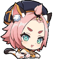 a cartoon girl with pink hair and cat ears