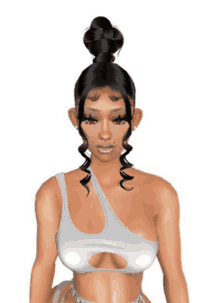 a computer generated image of a woman with a bun on her head