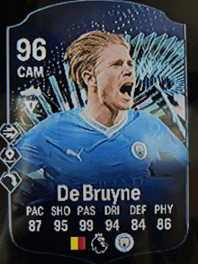 a soccer card with the name de bruyne on the top