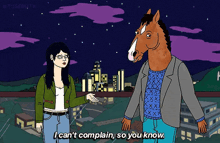 a cartoon of a woman and a horse saying i can t complain so you know