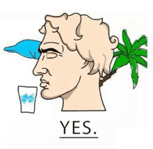 a cartoon drawing of a man holding a glass of water .