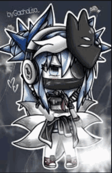 a drawing of a girl with headphones and a mask .