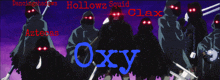 a group of people with red eyes and the word oxy