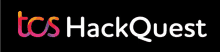 a logo for tcs hackquest is displayed on a black background