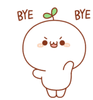 a cartoon character says bye bye with a plant growing out of it 's head .