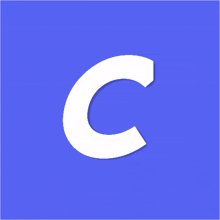 a blue background with a white letter c in the middle