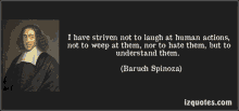 a quote by baruch spinoza is displayed on a black background