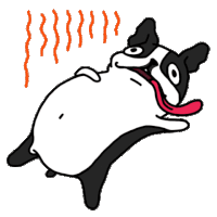 a cartoon drawing of a dog laying down with its tongue out