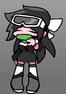 a cartoon of a girl wearing goggles and a hoodie