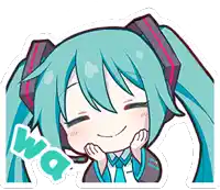 a sticker of hatsune miku with the word wa written on it