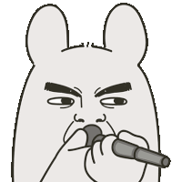 a cartoon drawing of a rabbit holding a microphone and making a funny face