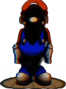 a cartoon drawing of mario wearing overalls and a red hat