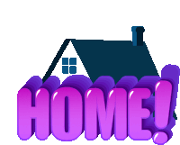 the word home is written in purple letters