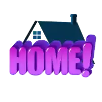 the word home is written in purple letters